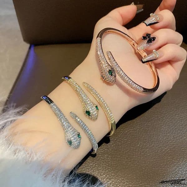 Brand Designer Jewelry European And American Fashion Exotic Green Open Snake Female Evil Eye Bracelet Retro Exaggerated Wholesale ddmyDay
