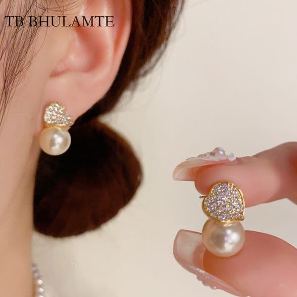 TB BHULAMTE Designer New Trendy Exquisite Fashion Multifunctional Super Bright Luxury Inlaid Zircon Heart-shaped Pearl Earrings Elegant Jewelry Accessories
