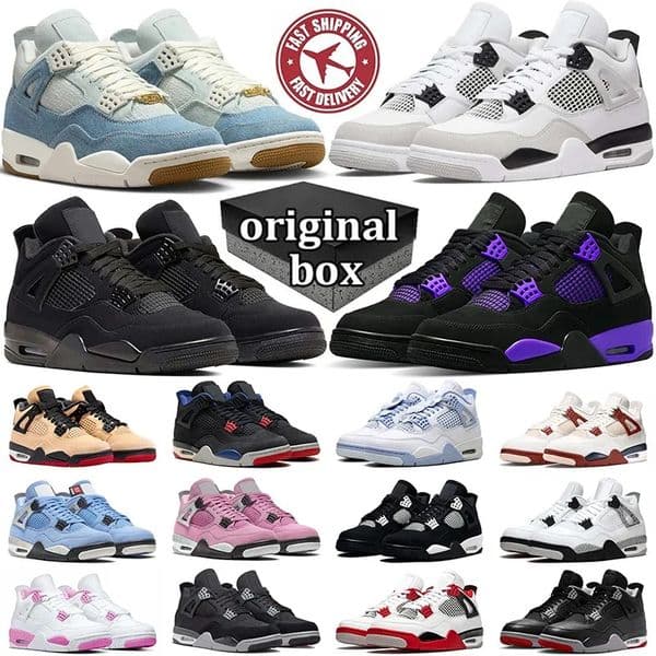 Original Box Designer 4 Basketball Shoes Men Women 4S Sneakers Worn Blue A Panda Military Black Cat 2025 Purple Thunder Cool Grey Bred Sports Mens Trainers