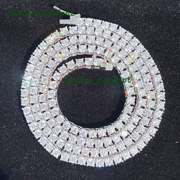 High Quality 3mm Tennis Necklace 925 Sterling Silver Sparking Hiphop VVS Moissanite Tennis Chain
