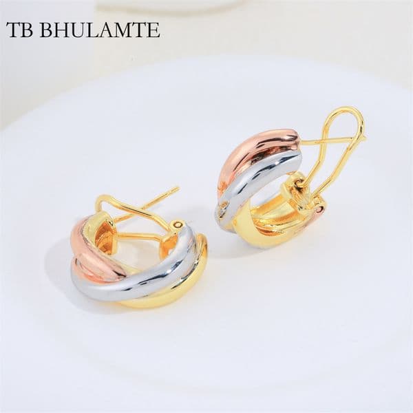 TB BHULAMTE Rust Proof Earrings New Fashion Luxury Trend Classic Accessory Designer Three Circle Three Color Gold-plated C-shaped Earrings Ear Clip Jewelry