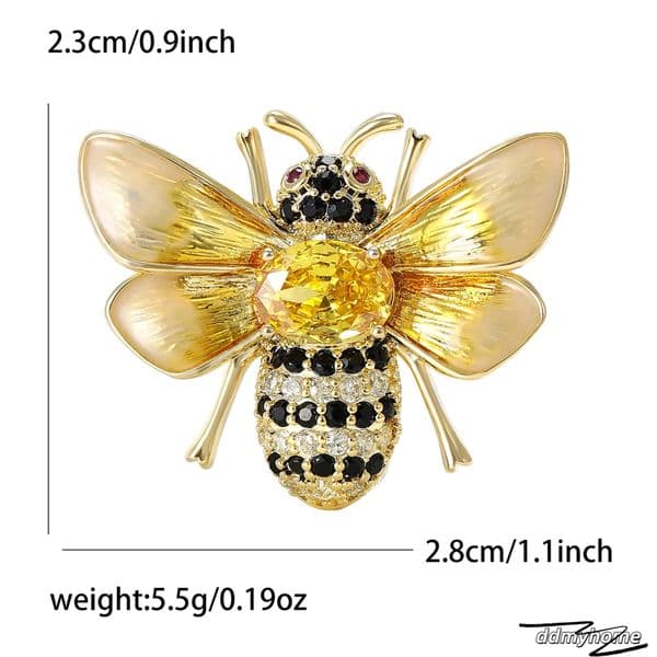 Gold Tone Rhinestone Bee Brooch With Yellow Gemstone, Black Onyx Pearl Accents Nature - Inspired Gift For Him/Her High Quality And Stylish Jewelry ddmyHome