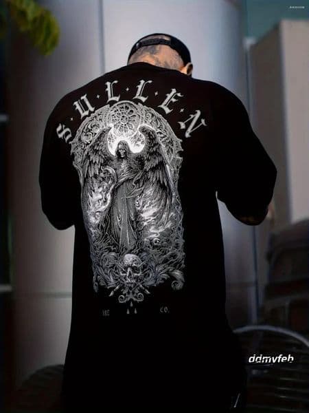 Men's T Shirts Sullen Demonic Angel Tattoo Lifestyle Graphic Sullween Standard Short Sleeve Tee Black Casual Crew Neck Cotton ddmyFeb