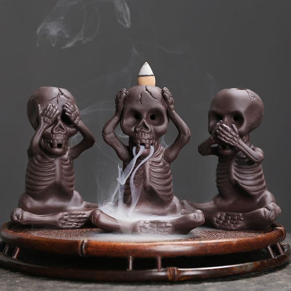 Original Purple Clay Reverse Flow Incense Burner Halloween Gift American Skull Head Small Incense Burner Ornament