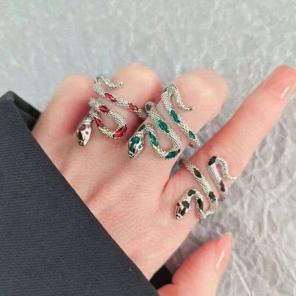 Dark Gothic Style Titanium Steel Wrap Unisex Adjustable Open Ring for Men and Women with Snake Element