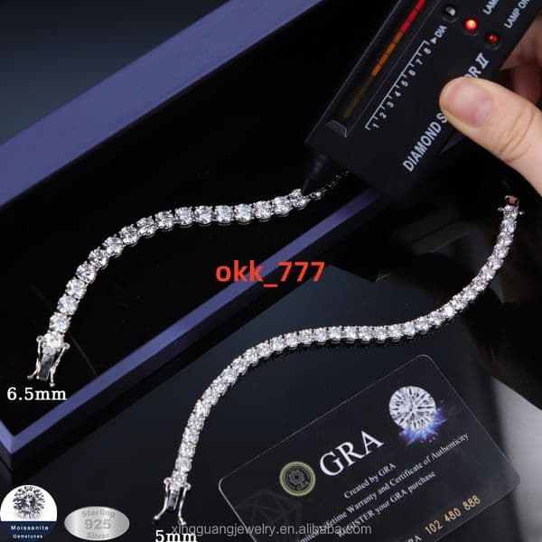 Moissanite Tennis Diamond Chain 5mm 65mm 925 Silver Gold Plated Fine Jewelry Bracelet VVS Moissanite Tennis Chain for Men Women