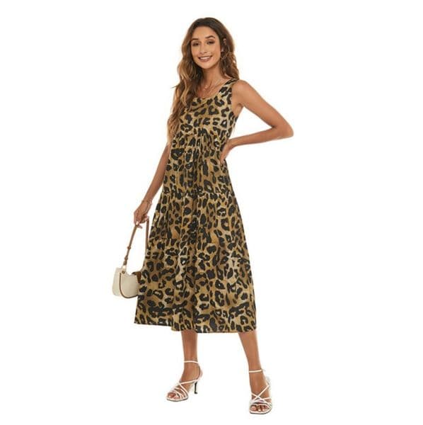 (783) Large Size Sleeveless Round Neck Printed Dress