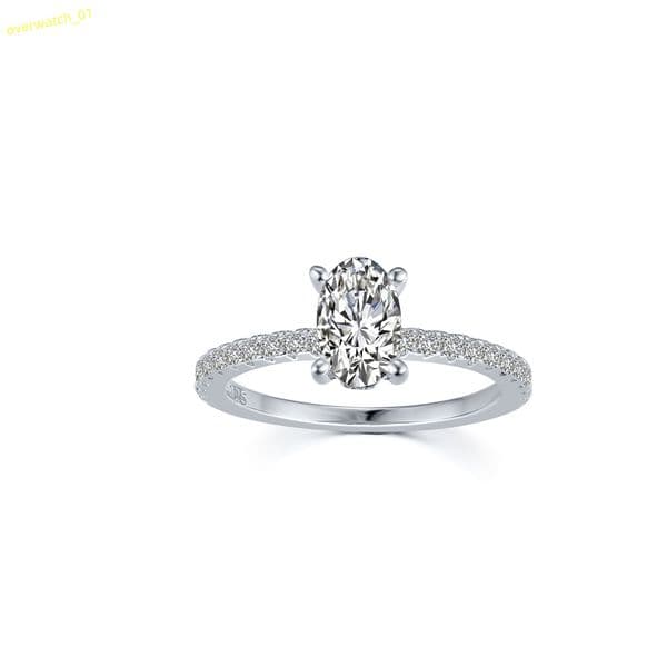 Classic Four Claw Oval Cut Iced Out VVS Moissanite Diamond 925 Sterling Silver Wedding Engagement Ring for Women
