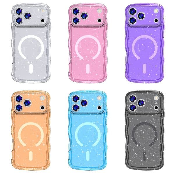 Magnet Wieless Chaging Cases Fo Iphone 17 Ai 16 Po Max 15 Plus Iphone17 Magnetic Bling Glitte Spakle Wave Clea Soft IMD TPU Shinny Shockpoof Phone
