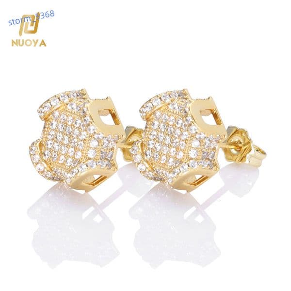 Hip Hop Style Iced Out Diamond Silver Needle Ear Studs Gold Silver Plated Brass Micro Pave Shiny Zircon Women Jewelry