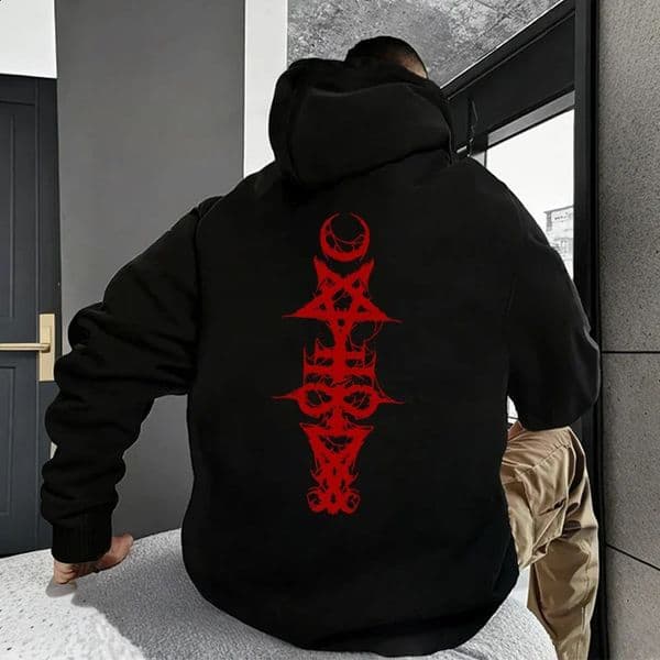 Mens Gothic Hoodie Satanic Symbol Print Street Fashion Warm Pullover Unisex Oversized Sweatshirt Outerwear Autumn Winter Outwear 250915