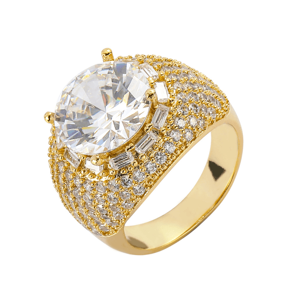 European and American hip-hop ring, pigeon egg copper inlaid with large zircon ring, men's trendy hip-hop jewelry, hip-hop love gold diamond ring for women