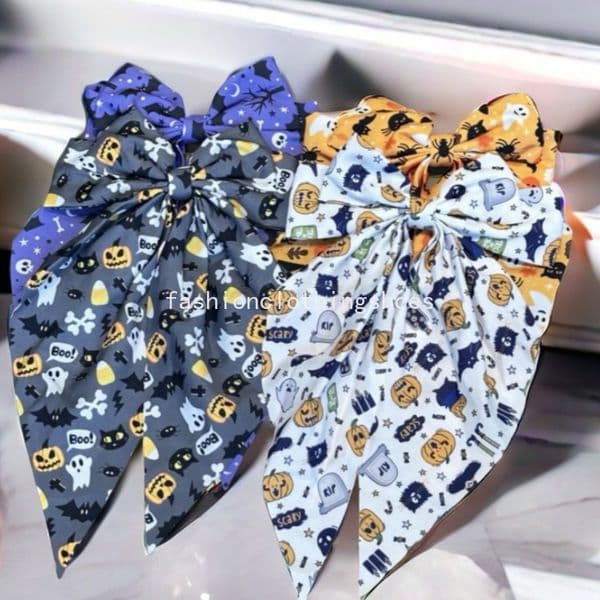 Interesting Halloween Pumpkin Ghost Funny Ghost Pattern Printed Butterfly Spring Clamp Dark -Style Hair Clip for Woman Accessory