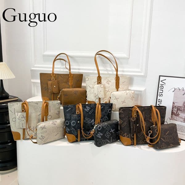 Guguo Free Shipping New Designer Bag Large Capacity Bag 2025 Fashion Shoulder Bag Commuting Multifunctional Handbag Large Letter Three Piece Set For Women