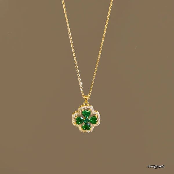 Real Gold Plated Zircon Flower Pendant Necklace French Court Style Clavicle Chain Light High-End Sense Jewelry For Women ddmylovely
