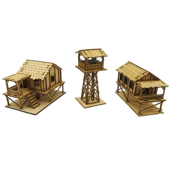 Wooden assembled model watchtower A building, rural farm scene decoration, handmade gift