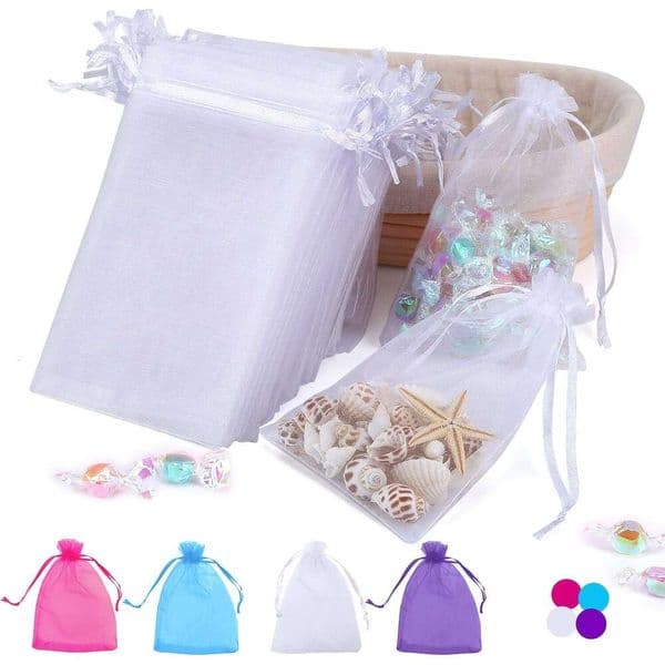 Angooni 100PCS 4x6 Inch Organza Bags for Jewelry Party Wedding Favor, Premium Sheer Gift Drawstring Pouch Candy Bags(White) 123