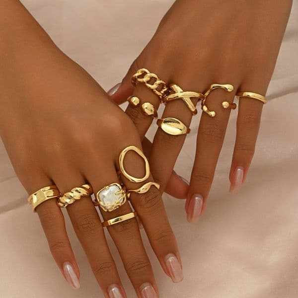 Gold Finger Ring Adjustable Knuckle Stackable Ring Set, Women's Ring Set, Open Adjustable Ring for Women