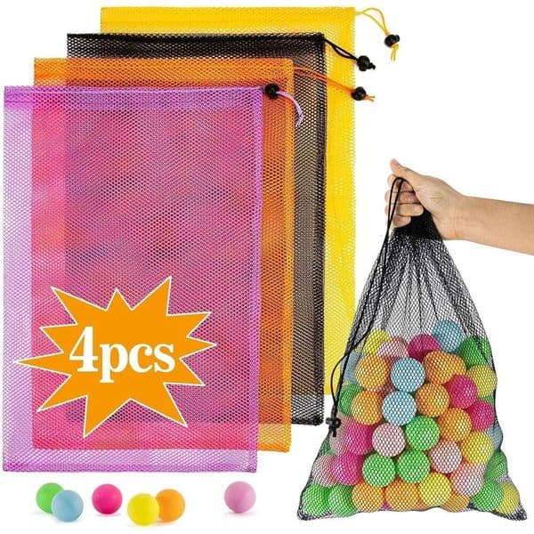 4PCS Colorful - Mesh Bag Suitable for Beach Toy Ball Camping Clothing,for storage, Drawstring Storage, Sturdy and Durable 123