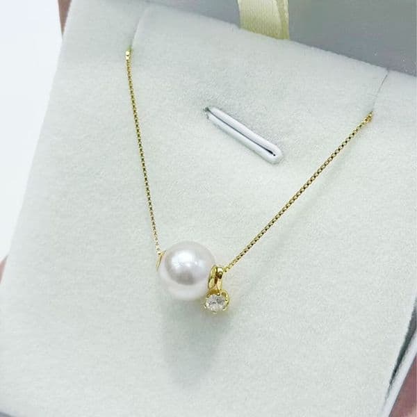 Minimalist Solitaire Pearl Pendant Necklace with 925 Silver Chain Natural Freshwater Round Pearl Design Dainty Jewelry for Women Daily Wear Anniversary Gift