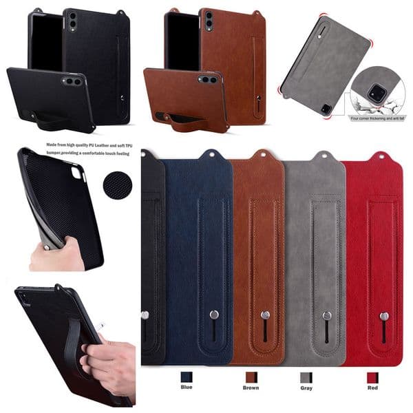 Business Leather Back Cases For Samsung Galaxy Tab Ultra 14.6 A9 A9+ A11 Plus S9 S11 S10 Lite Shockproof Soft TPU Wristband Wrist Band Holder Cover Shell Skin