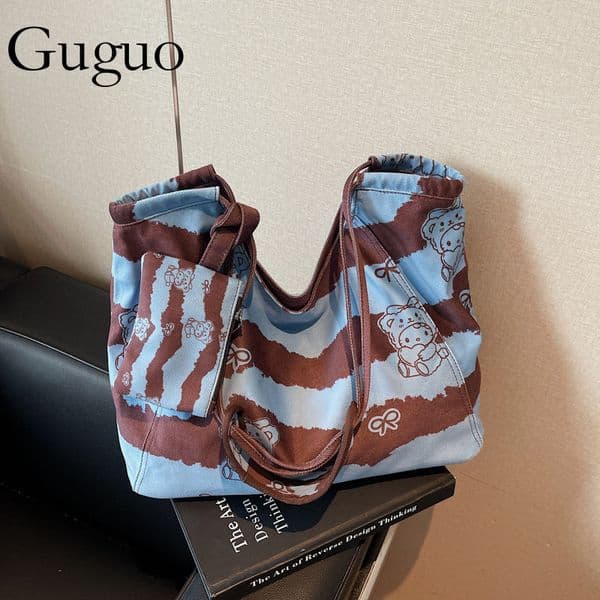 Guguo Free Shipping New Designer Bag Casual Lazy Style Large Capacity Bag For Women 2025 New Lightweight Versatile Commuter Shoulder Bag Canvas Bag Tote Bag
