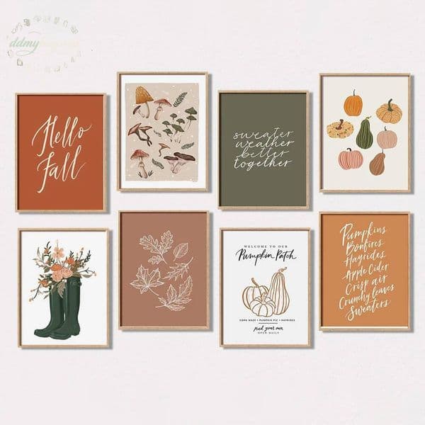 Bestseller Fall Decor Printable Wall Poster Pumpkins Print Wild Mushrooms Art Autumn Leaves Cozy Fall Themed Decor ddmytues