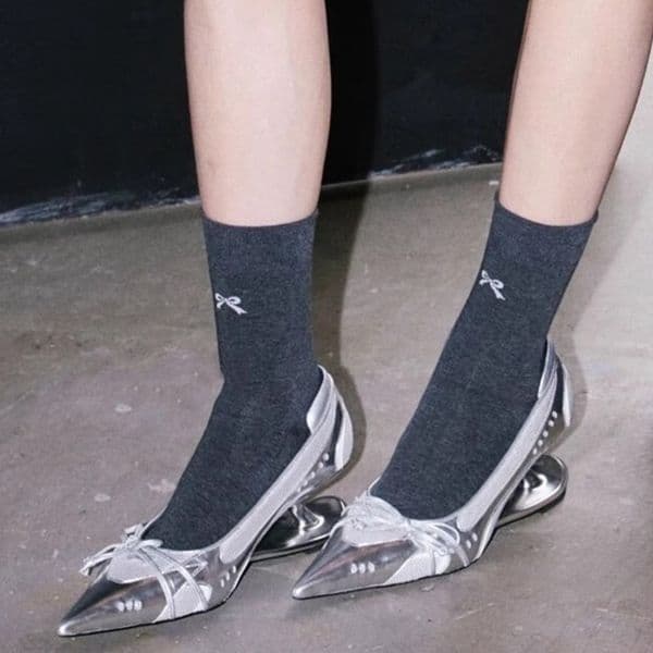 Designer Future Style Bowknot Sports Racing Shoes with Suspended Irregular Heel and Pointed Shallow High Heels