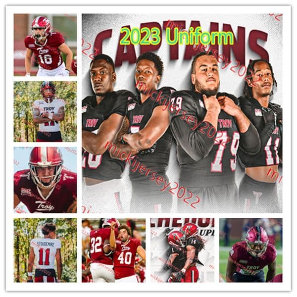 Troy Trojans 2023 Uniform Football Jersey Peter Costelli Eric Shaw Taiyon Palmer RaJae' Johnson Jamarcus Chatman Charles Strong Troy Jerseys Custom Stitched Men