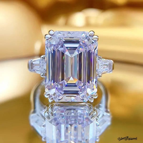 Sier Jewelry Wedding Rings Emerald Cut White Moissanite Dia Gemstones Eternity Party Women Engagement Band Ring Gift ddmyfriend