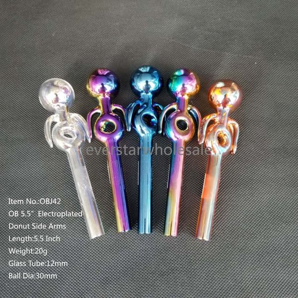 5.5Inch Length Metallic Color Electroplated Donut Glass Oil Burner Pipe with Two Wings-Random Color
