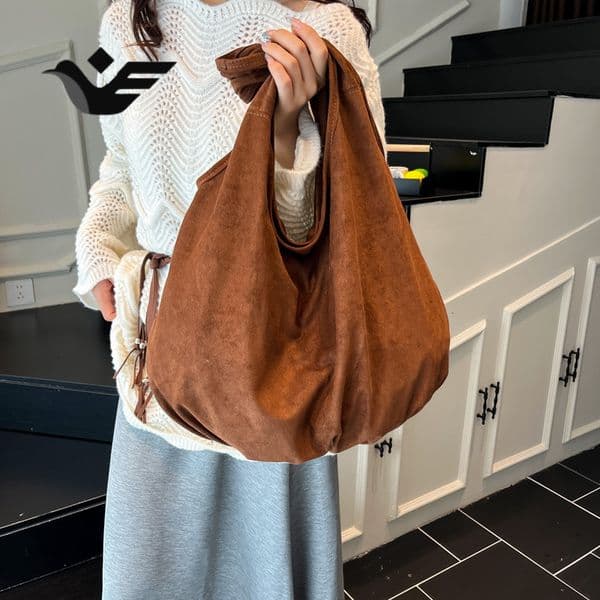 Feiyan Free Shipping New Designer Bag Korean Style Large Capacity Lazy Women's Bucket Bag 2025 High-quality Casual Handbag Suede Armpit Shoulder