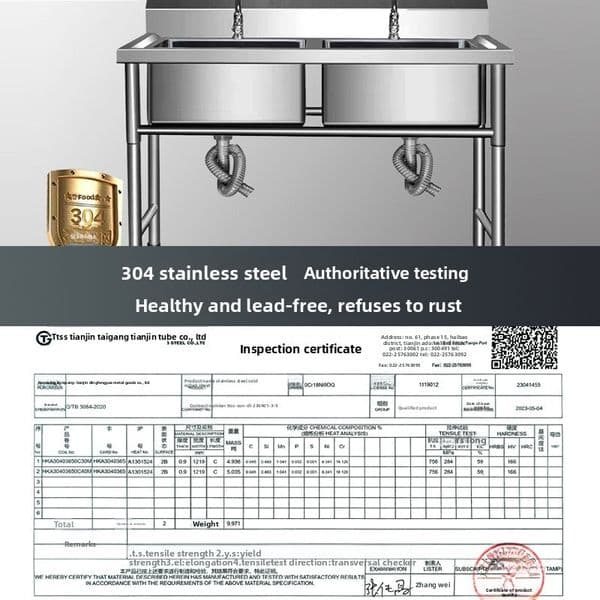 Thickened 304 Stainless Steel Single and Double School Wash Basin Commercial Kitchen Canteen Household Dishwashing Sink