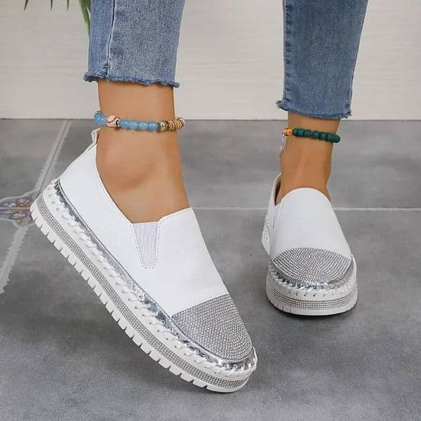 2025 Hot Selling Summer Sports Thick-soled Single Rhinestone Comfort Flat Shoes Women's Vulcanized ddmypanda