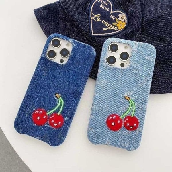 Fashion Denim Cherry Case Pocket Design iPhone17/Air/17pro/17 Pro Vintage Jeans Protective Cover for IPhone 16/15/14/13pro Max