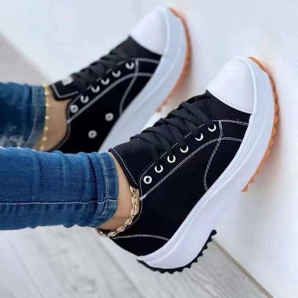 New Women Platform Casual Canvas Tennis Ladies Chunky Sneakers Lace Up Shoes Plus Size XF0223