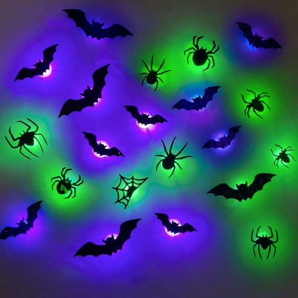 Halloween 3D Spider Bat LED Flashing Light Party Window Display Atmosphere Wall Sticker Decoration