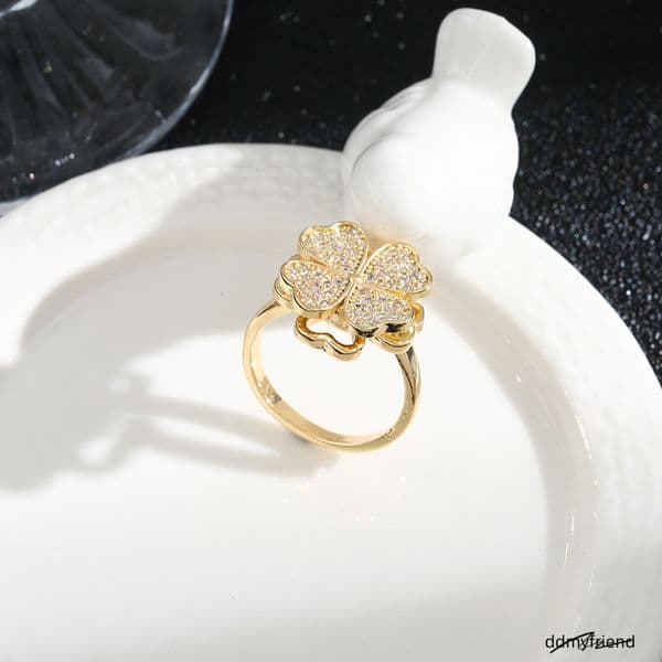 Sier-Plated Cubic Zirconia Clover Ring With Rotating Feature - Elegant Stackable Accessory ddmyfriend ddmyfriend