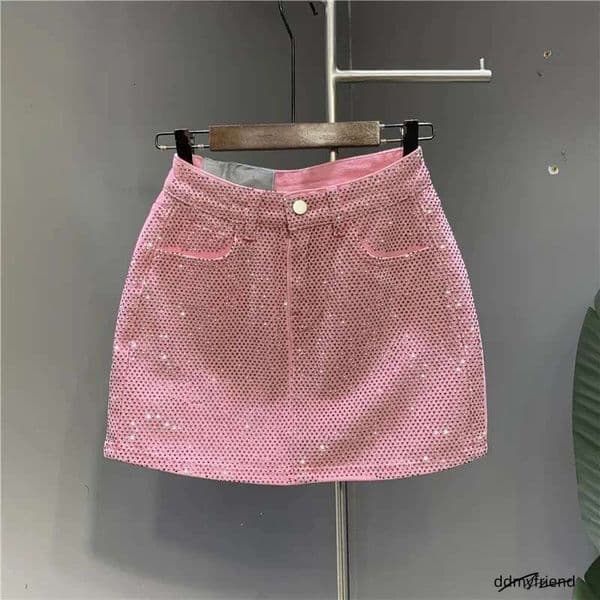 Heavy Industry Hot Drilg High-End Denim 2024 Spring And Summer New High Waist Pink Sexy A-Word Skirt ddmyfriend ddmyfriend ddmyfriend