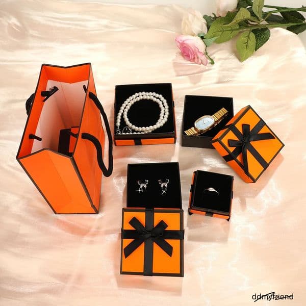 Holder Gift Earrings Necklace Bracelet Container Box Jewelry Packaging Delicate Orange Style Bow Tie ddmyfriend ddmyfriend ddmyfriend ddmyfriend