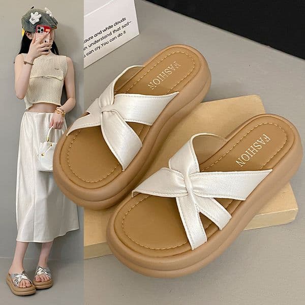 Ddmysports Ddmysports Soft Leather Thick Soled Beach Sandals For Women New Summer Outdoor High End Cool Slippers To Match Dresses One Strap Slides Shoes Outdoor