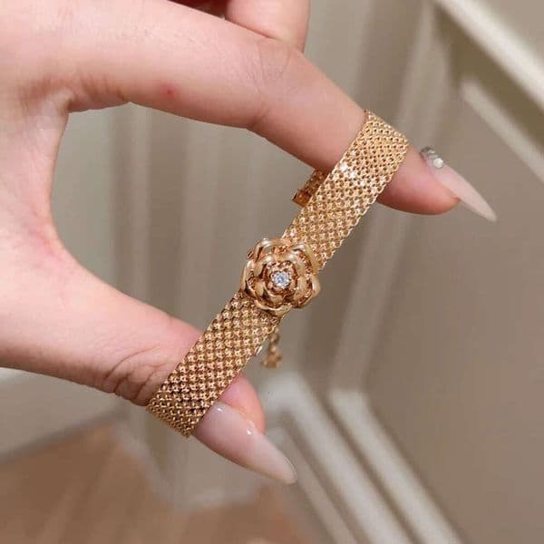 Italian Light ese Strap Rose Flower Bracelet Simple Satin Ribbon Inlaid Dia Camellia Wristband for Women