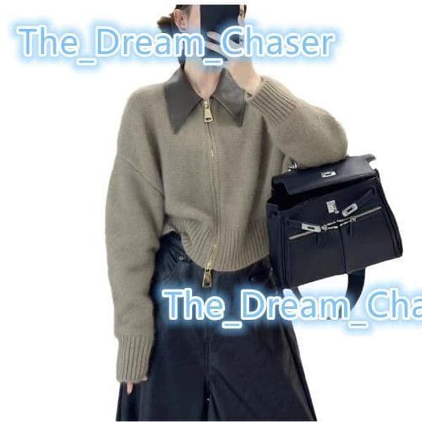 Hot Selling Autumn New Zippered Cardigan Sweater Coat Womens Leather Collar Patchwork Knitted Womens Jacket