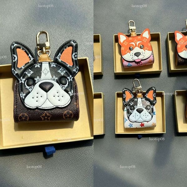 07 Fashion new style Imitation leather cheek support mini bear french bulldog Cute dog earphone case lipstick bag keychain s designer