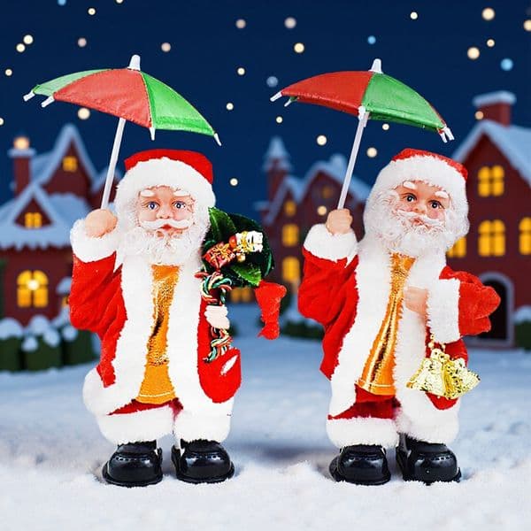 Christmas Joyful Animated Santa Claus Electronic Dancing Elf Companion Complete With Melodious Tune