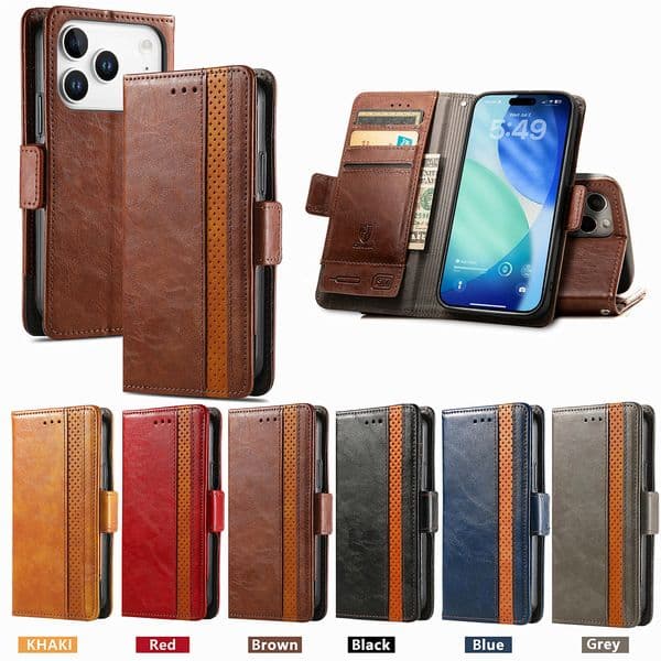 16E Magnetic Leather Wallet Cases For Iphone 17 Air 16 Plus 15 Pro Max 14 13 12 11 X XR XS MAX 8 7 6 Contrast Color Hybrid Hit Flip Cover Credit Card Slot