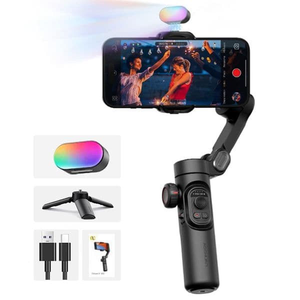 AOCHUAN 3-Axis Handheld Gimbal Stabilizer for Smartphone with Fill Light for iPhone Android Face Tracking Vlog Smart XE