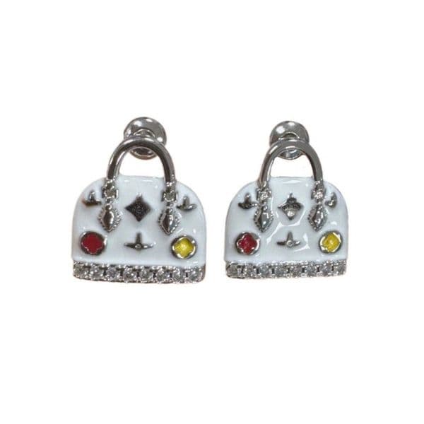 Designer Earrings Cute and Luxurious Women's Earrings Jewelry Bag-shaped Enamel Earrings Available in Gold and Silver with Box