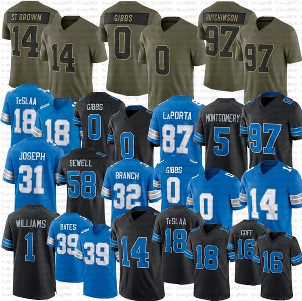 2026 Amon-Ra St Brown Jahmyr Gibbs 18 Isaac TeSlaa Football Jersey Laporta Barry Sanders Jameson Williams Jared Goff Sewell Branch Joseph Bates Isiah Pacheco