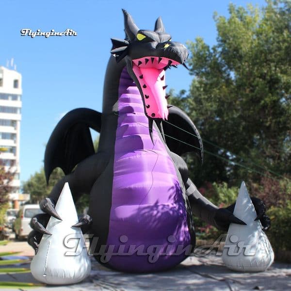 Customized Large Inflatable Black Dragon Model 6m Height Blow Up Pterosaur Statue For Halloween And Concert
